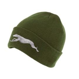 The House Of Dog Greyhound Lurcher Owner Gift. Classic Cuffed Unisex Beanie Ski Hat with Embroidered Design. Olive