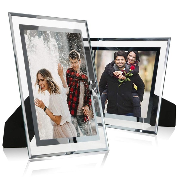 Cq acrylic 5x7 Glass Picture Frame,Silver Mirrored for Photo Display Stand on Tabletop,Pack of 2