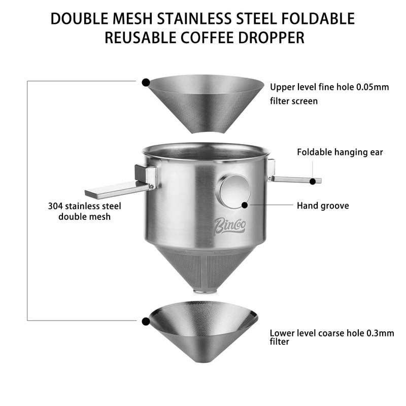 Bincoo Pour Over Coffee Dripper, Portable Stainless Steel Reusable Coffee