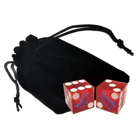 Genuine Harrah's Laughlin Casino Dice Red Frosted w/Pouch + Craps Dealer 36" Rattan Dice Stick (Cyber-Deals Bundle)
