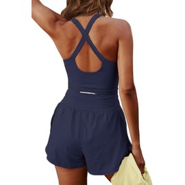Hotexy - Mameluco de entrenamiento deportivo para mujer, con acolchado de una pieza, ropa de gimnasio con bolsillo trasero con cierre, marino, M