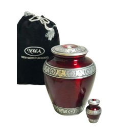 NWA Customized Cremation Urn, Adult Human Funeral Cremation Urn, Beautiful Maroon with Personalization, Keepsake and Velvet Bag