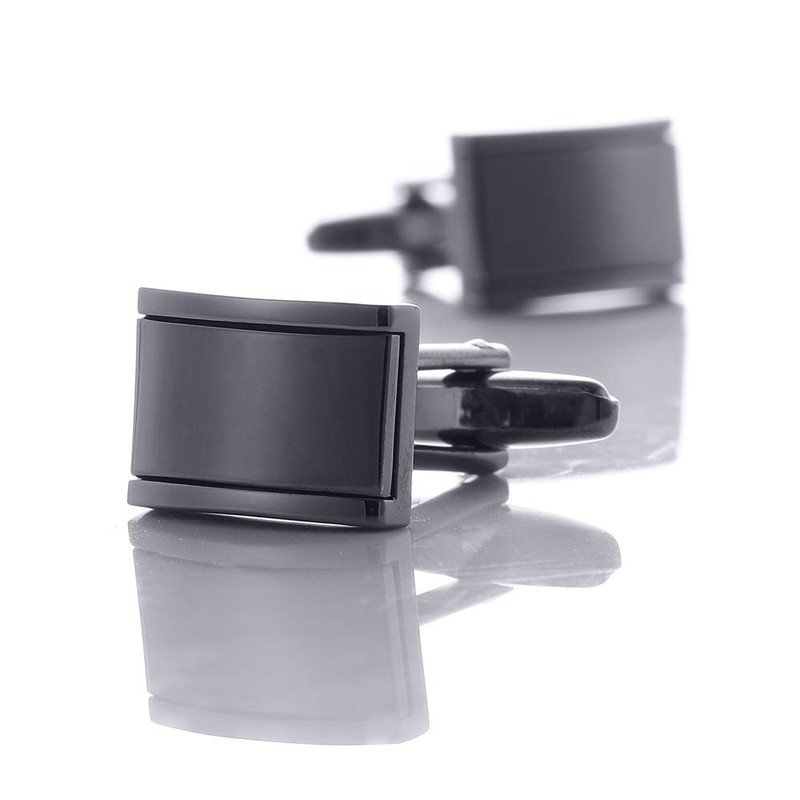 aplusashop ID Cufflinks Black + Engraving Stainless Steel Wedding Business
