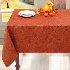 misaya Rectangle Fall Jacquard Tablecloth, Maple Leaf Damask Table Cloth, Waterproof Fabric Table Cover for Harvest and Thanksgiving Decorations (60" x 120", Rust)