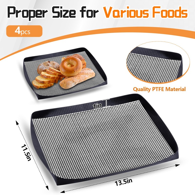 4 Pcs 11.5 x 13.5 Inch PTFE Solid Oven Basket