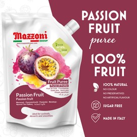 Mazzoni Passion Fruit Puree, 100% Pure Passion Fruit, Maracuya, Just Fruit, No Sugar Added, 2.2 lbs (35.2 oz) Real Fruit Mixer for Cocktails, Smoothies, Drinks ANDFruit Juice, Convenient Pouch, Made in Italy