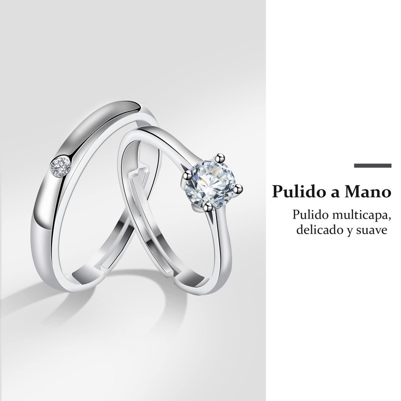 Anillos de Pareja Plata 925 Anillo de Compromiso Ajustable, Regalo