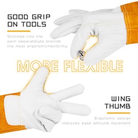 TOOLIOM Premium Goatskin Tig Welding Gloves,Cuff Cowhide Split Leather,with Soft Lining,High-Dexterity (14-inch, Medium)