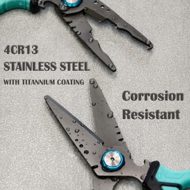 UEDGER Fishing Scissors Line Cutter - Saltwater Fishing Pliers Kit with Retractors, Serrated Blades for Braid Line, Multifunction Split Ring Pliers Hook Remover Tools Gifts for Fisherman