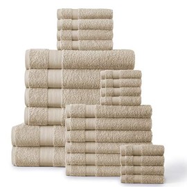 24 pc Taupe Bath Towels Set - 100% Ring Spun Cotton, Oversize Bath Sheets, Highly Absorbent Bathroom set for Home and Spa, 2 Bath Sheets,4 Bath Towels,6 Hand Towels,8 Washcloths,4 Fingertip - Beige