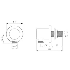 Keenware KSA-186 Lunar Luna Brass Shower Round Wall Elbow Outlet, Black