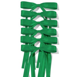 9.8in Bow Hair Clips for Women Dark Green Tassel Ribbon Hair Bows with Long Tail,Solid Satin Polyester Alligator Barrettes Clips for Girls Stylish Hair Accessories