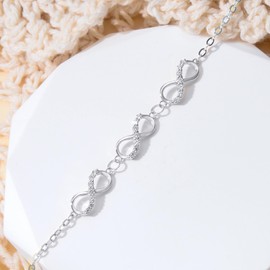 SISGEM 10k White Gold Three Infinity Bracelet for Women, 10 kt Gold Created Moissanite Love Wrist Jewelry Gifts for Wife, Present for Her, 6.2-7.8 Inches