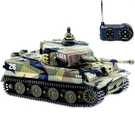 BlueFit Remote Control Tank RC Tank - German Tiger I Panzer, Battery, Light, Sound, Rotating Turret and Recoil Action When Cannon Artillery Shoots, Mini 1:72 Scale, Assorted Color