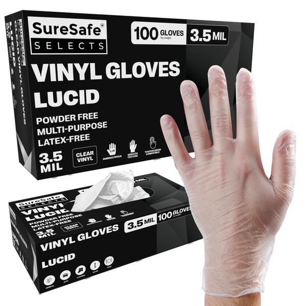 [100 Pack] SURESAFE Clear Vinyl Gloves Large, Multipurpose 3.5 Mil