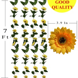 UKELER 4 Pcs Yellow Sunflower Garland Home Decorative Artificial Sunflower Vines Fake Greenery Hanging Plant Artificial Flowers for Wedding Thanksgiving Party Garden Wall Craft Art Décor