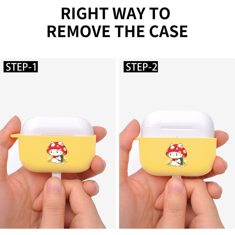 Cute Mushroom Cat Case for AirPods Pro with Keychain, MAYCARI