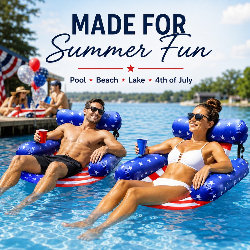 2-Pack American Flag Pool Floats for Adults – Inflatable Lounge