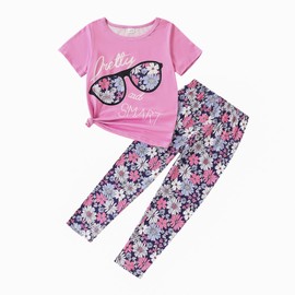 4-7T Kids Toddler Girls Print Outfits Short sleeved Flower Printed Top+Flower Print Pants Set(7-8T)