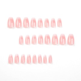 Mkwntg Gradient French Tip Press on Nails Medium Square Fake Nails Glossy Pink White False Nails Glossy Full Cover Glue on Nails Natural Acrylic Nails Women Girls Manicure Nail Art Decoration 24Pcs