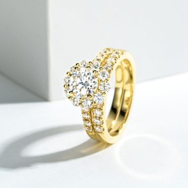 Idocare All Moissanite Wedding Rings Set 2.01cttw D Color Round Cut 14K Yellow Gold Plated 925 Sterling Silver Promise Anniversary Engagement Bridal for Women size 8