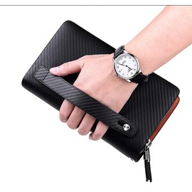 Hana Luxury Italian Long Wallet, Genuine Leather, Coin Purse Included, Multi-functional, Portable, Large Capacity, 2-Way Chain, Double Round Zipper, Second Bag, Men's, Leather Clutch Wallet, Storage