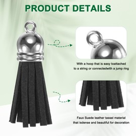 M METERXITY 50-Pack Faux Suede Tassel 1.4 Inch Small Keychain Rust Faux Leather Tassels Charm Black with Rings for DIY Crafts/Keychain/Earrings/Bracelets/Necklace