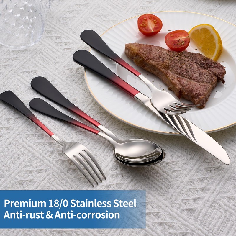 Moxinox 20-Piece Black Red Silverware Set, 18/0 Stainless Steel Colorful