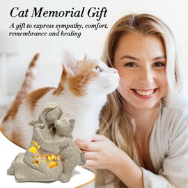 INLOMEM Cat Memorial Gift, Granite Sculpture, Hand-Sculpted Resin Pet Loss Sympathy Gift with LED Candle Holder, Home Decor for Pet Owners (Granite)