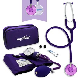 MEDSTAR | Kit Baumanometro Aneroide con Estetoscopio de una Campana FULL COLOR (Morado)