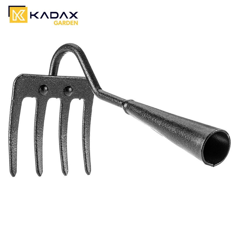 KADAX Carbon Steel Garden Rake, Hand Rake with 4 Prongs,