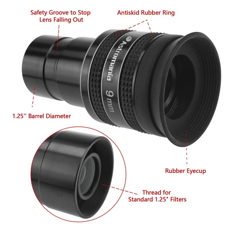 Astromania 1.25" 9mm 58-Degree Planetary II Eyepiece for Telescope