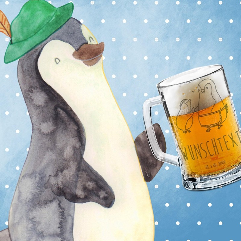Mr. & Mrs. Panda Personalisierter Gravur Bierkrug Pinguin mit Kind
