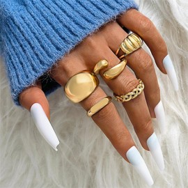 Long tiantian Chunky Gold Rings for Women Thick Statement Rings Gold Chunky Stacking Rings Open Dome Chunky Rings Jewelry Gift for Teen Girls