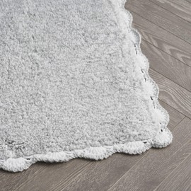 Laura Ashley Heathered Crochet Border 100% Cotton 17"x24" Skid-Resistant Bath Rug, Glacier Grey