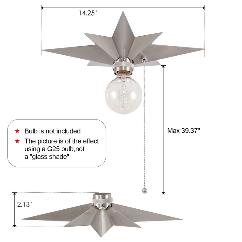 VILUXY Flush Mount Ceiling Light, Satin Nickel Star Light Fixtures