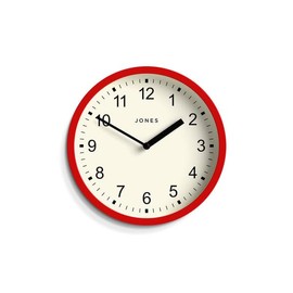 JONES CLOCKS® The Spin - Small Clock - Round Wall Clock - Kitchen Clock - Living Room Clock - Office Clock - Decorative Home Accessories - Modern Wall Clock - Modern Wall Clock (Red)