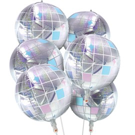 AOYOO 6 Pcs Iridescent Disco Ball Balloons, Huge Shiny Disco Aluminum Foil Balloons for Birthday, Bachelorette Party, Iridescent Party, 70s Theme Disco Party Decorations Supplies
