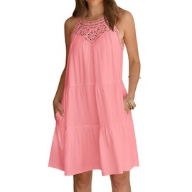 MEROKEETY Women's Summer Spring Casual Halter Sundress 2025 Beach Vacation Flowy A Line Tiered Swing Mini Dresses, Rosepink, Small