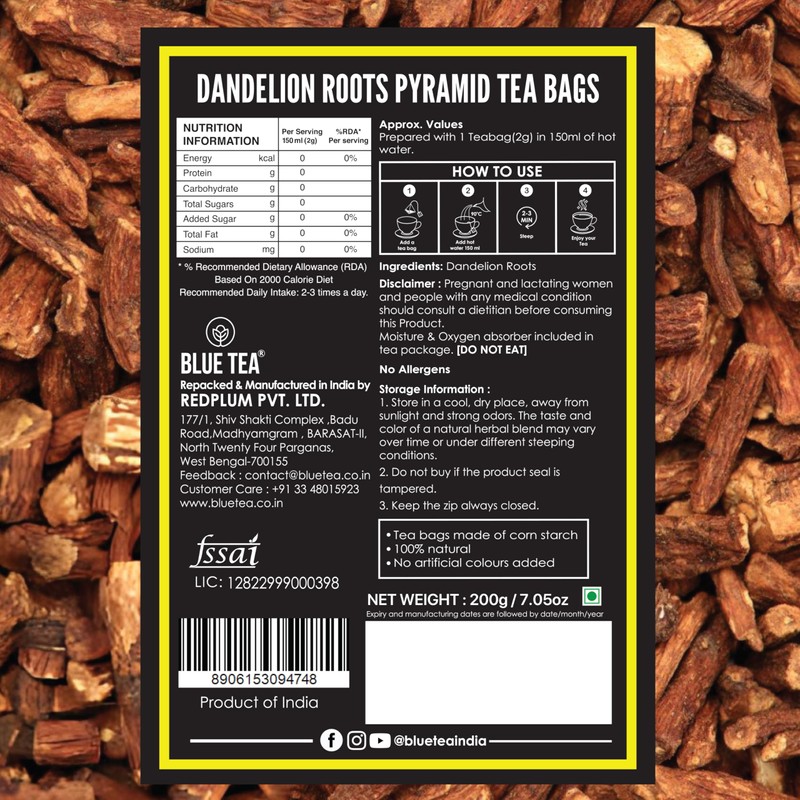 BLUE TEA - Dandelion Root Tea - 100 Count -