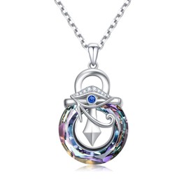 YEESIA Eye of Horus Necklace for Women 925 Sterling Silver Ankh Cross Necklaces Egyptian Eye Volcanic Crystal Pendant Religious Jewelry Day Gifts for Women