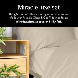 Miracle Made Extra Luxe Soft Cooling Bed Sheet Set, 4-Piece, Silver-Infused Cotton Fabric, Breathable Bedding for Hot Sleepers, Queen Size, Sand