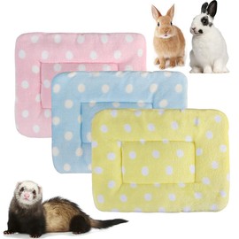 ECOSCO 3 Pcs Small Animal Plush Bed Warm Fluffy Kitten Puppy Blanket Ferrets Fleece Sleep Pad Chinchilla Squirre Hedgehog Hamster Guinea Pig Bed Mat (Large:19.7 x 13 in, Set-C)