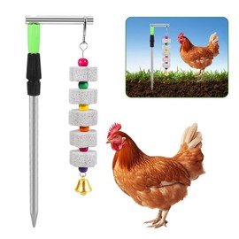 Kalekey Chicken Chewing Toy, Adjustable Chicken Toys for Coop with Volcanic Stone, Multi-Functional Chicken Coop Accessory for Chickens, Birds, Rodents & Small Pets