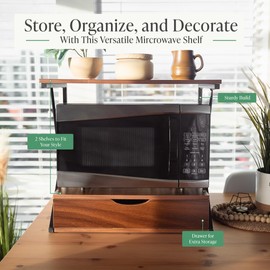 ANGORA BRANDS Microwave Shelf with Drawer - 2 Tier Durable Microwave Oven Rack, Kitchen Storage, Counter Shelf Organizer for Kitchen & Office - Microwave Stand with Storage by Caseto