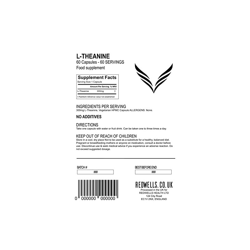 L-Theanine Capsules REDWELLS Anxiety Stress No Additives Strong 300mg -