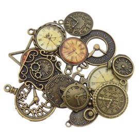 GraceAngie Wholesale 20 Pieces Mixed Clock Charms Vintage Bronze Pendants Bulk for DIY Necklace Bracelet Jewelry Making