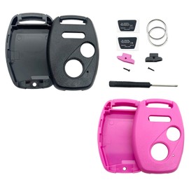 Replacement Key Fob Shell Keyless Entry Remote Car Key Fob Cover Case Fits for Honda Accord/Civic/CR-V/Fit/Odyssey/Pilot/Ridgeline/CR-Z (Black + Pink)
