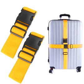 2Pcs Luggage Straps for Suitcase Travel Accessories TSA Approved, 80In Long Belts to Keep Your Suitcase Secure, Adjustable Bag Strap with Quick-Release Buckle for Travel Bag Closure, Yellow