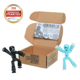 Zing StikBot Dual Pack - Includes 2 StikBots - Collectible Action Figures and Accessories, Stop Motion Animation, Ages 4 and Up (Ice Blue+Solid Black Sparkle)